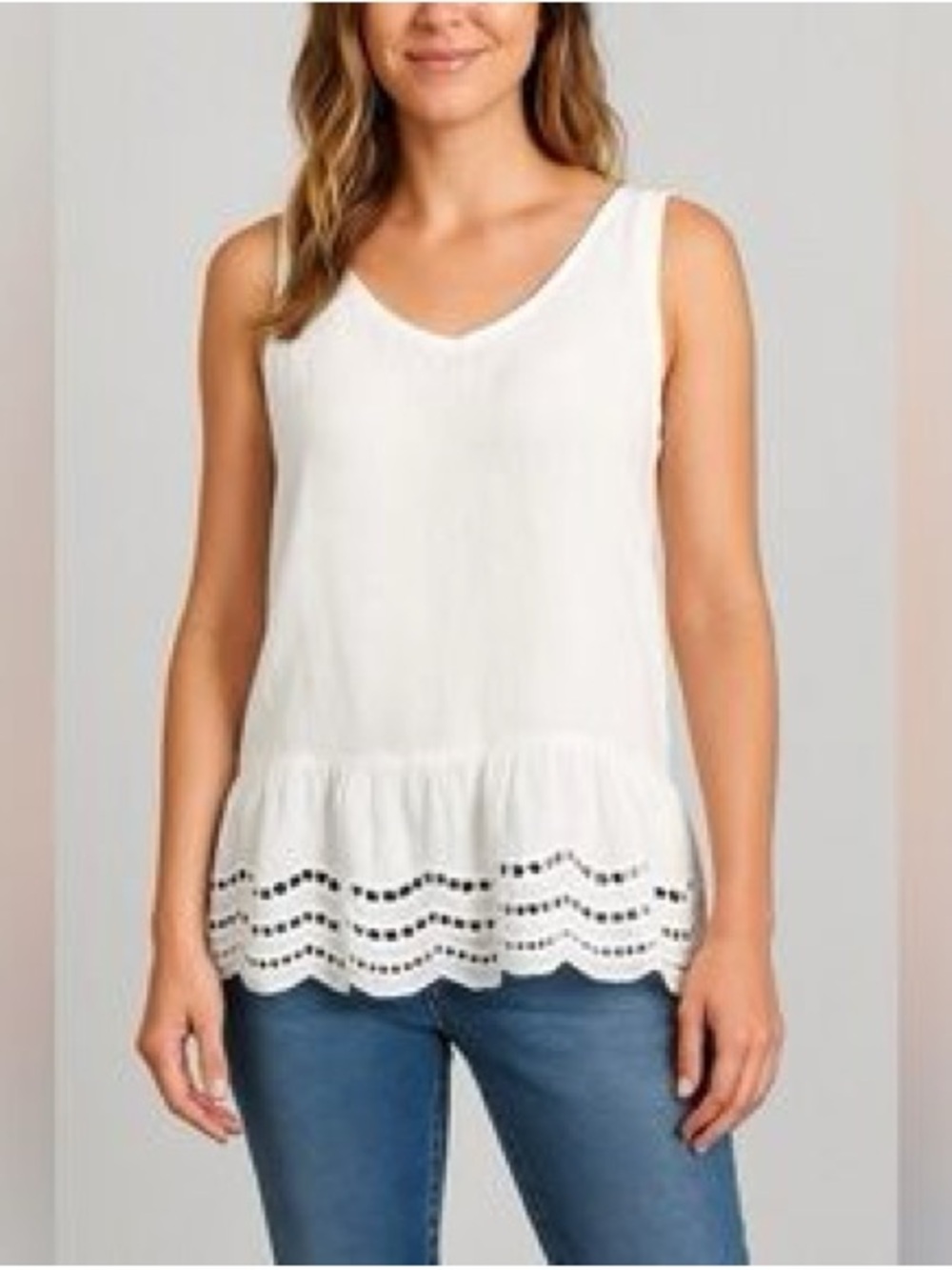 Valentina Naldi Linen Tank with Eyelet Hem Sz Medium